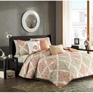 Madison Park Claire Quilt Modern Design – All Season, Breathable Coverlet Lightweight Bedding Set, Matching Shams, Decorative Pillow, Full/Queen (90 in x 90 in), Diamond Aqua 6 Piece(Spice)