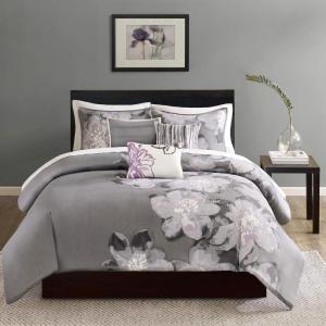 Madison Park Cotton Blend Duvet Set Beautiful Floral Design, All Season, Breathable Comforter Cover Bedding Set, Matching Shams, Full/Queen(90″x90″), Blush 3 Piece(Serena Grey)