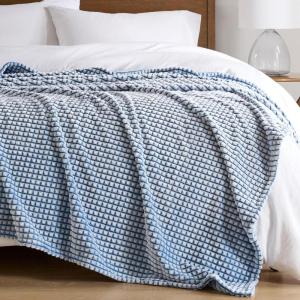 Madison Park Cozy Blanket Soft Plush Blanket Chic Backprinted Carved Texture Design, Trendy, All Seasons Lightweight Bedding for Summer Cover for Bed, Couch & Sofa, Full/Queen, Grey(Blue)
