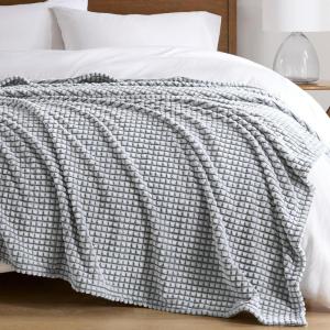 Madison Park Cozy Blanket Soft Plush Blanket Chic Backprinted Carved Texture Design, Trendy, All Seasons Lightweight Bedding for Summer Cover for Bed, Couch & Sofa, Full/Queen, Grey(Grey)