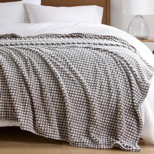 Madison Park Cozy Blanket Soft Plush Blanket Chic Backprinted Carved Texture Design, Trendy, All Seasons Lightweight Bedding for Summer Cover for Bed, Couch & Sofa, Full/Queen, Grey(Brown)