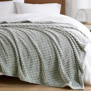 Madison Park Cozy Blanket Soft Plush Blanket Chic Backprinted Carved Texture Design, Trendy, All Seasons Lightweight Bedding for Summer Cover for Bed, Couch & Sofa, Full/Queen, Grey(Green)