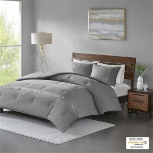 Madison Park Cozy Cotton Comforter Set Casual Modern Design All Season Bedding, Matching Shams, Full/Queen (90 in x 90 in), White 3 Piece(Waffle Weave Grey)