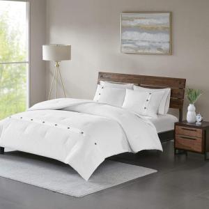 Madison Park Cozy Cotton Comforter Set Casual Modern Design All Season Bedding, Matching Shams, Full/Queen (90 in x 90 in), White 3 Piece(Waffle Weave White)
