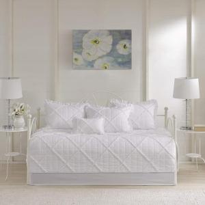 Madison Park Daybed Cover Set – Trendy Design, All Season Luxury Bedding with Bedskirt, Matching Shams, Decorative Pillow, Floral Medallion Quilted Blue 75″x39″ 6 Piece(Rosie White)