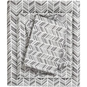 Madison Park Essentials Chevron Printed Ultra Soft 4 Piece Sheet Set, Grey, Queen(Grey)