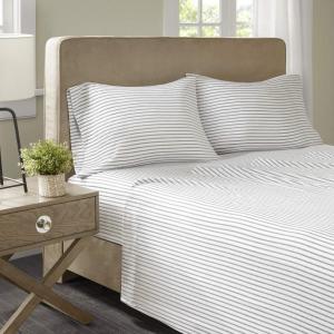 Madison Park Essentials Chevron Printed Ultra Soft 4 Piece Sheet Set, Grey, Queen(Grey Stripe)