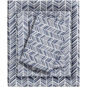 Madison Park Essentials Chevron Printed Ultra Soft 4 Piece Sheet Set, Grey, Queen(Navy)