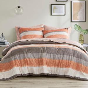 Madison Park Essentials Jaxon Bed in a Bag Comforter Set with Sheet, Printed Stripe Design, Modern All Season Bedding and Matching Sham, Queen Blue/Grey 7 Piece(Coral/Grey)