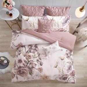 Madison Park Floral Queen Comforter Set, Cotton Rich Bedding Set Feminine Design Shabby Chic Queen Size Comforter Sets, All Season Bed Cover with Shams, Bed Skirt, Décor Pillow, Blush 8 Piece(Cassandra Blush)