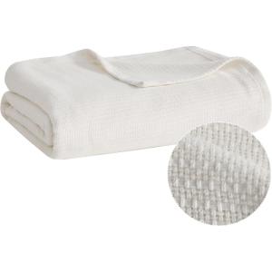 Madison Park Freshspun Basketweave Luxury Cotton Blanket Yellow 90×90″ Full/Queen Size Basketweave Premium Soft Cozy 100% Cotton For Bed, Couch or Sofa(Cream)