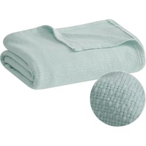 Madison Park Freshspun Basketweave Luxury Cotton Blanket Yellow 90×90″ Full/Queen Size Basketweave Premium Soft Cozy 100% Cotton For Bed, Couch or Sofa(Blue)