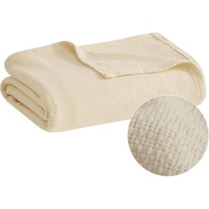 Madison Park Freshspun Basketweave Luxury Cotton Blanket Yellow 90×90″ Full/Queen Size Basketweave Premium Soft Cozy 100% Cotton For Bed, Couch or Sofa(Natural)