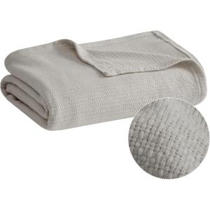 Madison Park Freshspun Basketweave Luxury Cotton Blanket Yellow 90×90″ Full/Queen Size Basketweave Premium Soft Cozy 100% Cotton For Bed, Couch or Sofa(Grey)