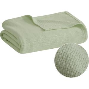 Madison Park Freshspun Basketweave Luxury Cotton Blanket Yellow 90×90″ Full/Queen Size Basketweave Premium Soft Cozy 100% Cotton For Bed, Couch or Sofa(Green)