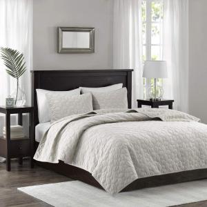 Madison Park Harper Quilt Set Velvet Casual Geometric Stitching Design All Season, Lightweight Coverlet, Cozy Bedding, Matching Shams, Full/Queen(90″x90″), Ivory 3 Piece(Ivory)