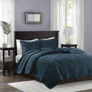Madison Park Harper Quilt Set Velvet Casual Geometric Stitching Design All Season, Lightweight Coverlet, Cozy Bedding, Matching Shams, Full/Queen(90″x90″), Ivory 3 Piece(Teal)