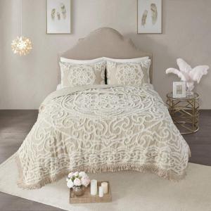 Madison Park Laetitia Lightweight 100% Cotton Quilt Set, Breathable Chenille Tufted, Shabby Chic Boho Medallion Design, Sham, Floral Taupe w/ Tassels, Full/Queen-2 Piece(Laetitia Taupe Coverlet)