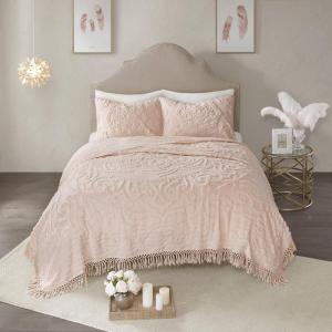 Madison Park Laetitia Lightweight 100% Cotton Quilt Set, Breathable Chenille Tufted, Shabby Chic Boho Medallion Design, Sham, Floral Taupe w/ Tassels, Full/Queen-2 Piece(Laetitia Blush Coverlet)