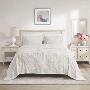 Madison Park Laetitia Lightweight 100% Cotton Quilt Set, Breathable Chenille Tufted, Shabby Chic Boho Medallion Design, Sham, Floral Taupe w/ Tassels, Full/Queen-2 Piece(Lalani White Bedspread)