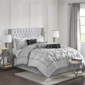 Madison Park Laurel Cozy Comforter Set – Traditional Tufted Faux Silk Design, All Season Down Alternative Bedding with Matching Shams, Decorative Pillow, Grey Queen(90″x90″) 7 Piece(Gray)