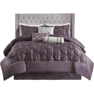 Madison Park Laurel Cozy Comforter Set – Traditional Tufted Faux Silk Design, All Season Down Alternative Bedding with Matching Shams, Decorative Pillow, Grey Queen(90″x90″) 7 Piece(Plum)