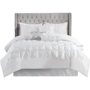Madison Park Laurel Cozy Comforter Set – Traditional Tufted Faux Silk Design, All Season Down Alternative Bedding with Matching Shams, Decorative Pillow, Grey Queen(90″x90″) 7 Piece(White)