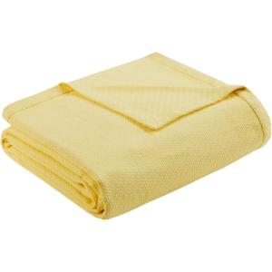 Madison Park Liquid Cotton Luxury Blanket Premium Soft Cozy 100% Ring Spun Cotton For Bed , Couch or Sofa, King, Sea Foam(Yellow)