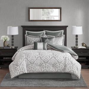 Madison Park Odette Cozy Comforter Set Jacquard Damask Medallion Design – Modern All Season, Down Alternative Bedding, Shams, Decorative Pillows, King(104 in x 92 in), Silver 8 Piece(Silver/Grey)