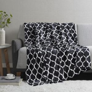Madison Park Ogee Lightweight Throw Blanket Premium Microlight Design Spread, Oversize, Ultra Soft, Cozy Living Room Couch, Sofa, Bed, 60″x70″ Grey Plush Throw(Black Plush Throw)