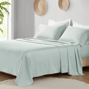 Madison Park Organic Cotton Sheet Soft & Breathable 300TC Cotton Sheets, Elastic Deep Pocket Sheet Set Fits Up to 18″ Mattress, All Seasons, Lightweight, 100% Cotton Bed Sheets, Queen Taupe 4 Piece(Aqua)
