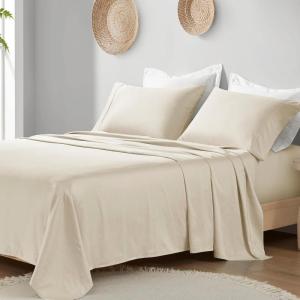 Madison Park Organic Cotton Sheet Soft & Breathable 300TC Cotton Sheets, Elastic Deep Pocket Sheet Set Fits Up to 18″ Mattress, All Seasons, Lightweight, 100% Cotton Bed Sheets, Queen Taupe 4 Piece(Taupe)