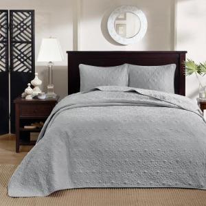 Madison Park Quebec Queen Size Quilt Bedding Set – Ivory , Damask – 3 Piece Bedding Quilt Coverlets – Ultra Soft Microfiber Bed Quilts Quilted Coverlet(Grey)