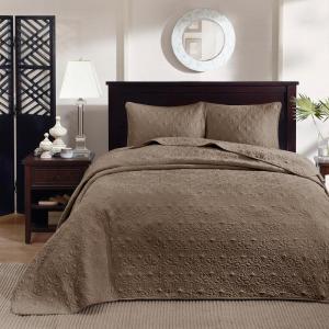 Madison Park Quebec Queen Size Quilt Bedding Set – Ivory , Damask – 3 Piece Bedding Quilt Coverlets – Ultra Soft Microfiber Bed Quilts Quilted Coverlet(Mocha)