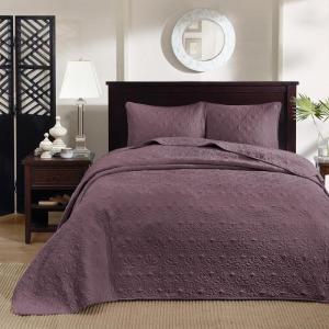 Madison Park Quebec Queen Size Quilt Bedding Set – Ivory , Damask – 3 Piece Bedding Quilt Coverlets – Ultra Soft Microfiber Bed Quilts Quilted Coverlet(Purple)