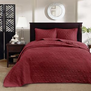 Madison Park Quebec Queen Size Quilt Bedding Set – Ivory , Damask – 3 Piece Bedding Quilt Coverlets – Ultra Soft Microfiber Bed Quilts Quilted Coverlet(Red)