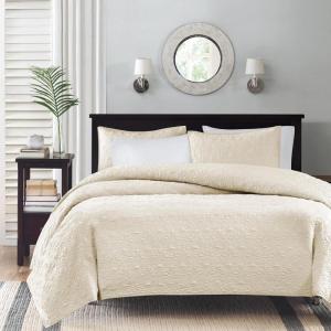 Madison Park Quebec Quilt Set – Luxurious Damask Stitching Design, Cotton Filled Lightweight Coverlet Bedspread Bedding, Shams, Full/Queen(90″x90″), Cream 3 Piece(Cream)