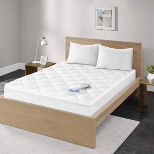 Madison Park Queen Mattress Protector Pad Waterproof Bed Cover, Breathable 300TC Sateen Cotton, Diamond Quilted Topper, Quiet Nights, Fitted Pocket Fits Up to 18 Inch, Machine Washable, White(King)