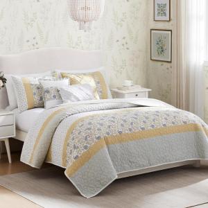 Madison Park Queen Quilt Set Cotton Coverlet Set with Cotton Filling for Queen Size Bed, All Season, Lightweight Queen Cotton Quilt Include Shams, & Décor Pillows, Dawn, Full/Queen Sage Green 6 Piece(Yellow)