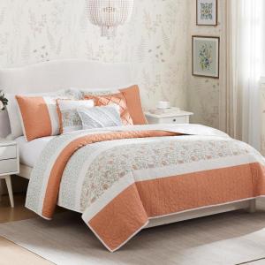 Madison Park Queen Quilt Set Cotton Coverlet Set with Cotton Filling for Queen Size Bed, All Season, Lightweight Queen Cotton Quilt Include Shams, & Décor Pillows, Dawn, Full/Queen Sage Green 6 Piece(Coral)