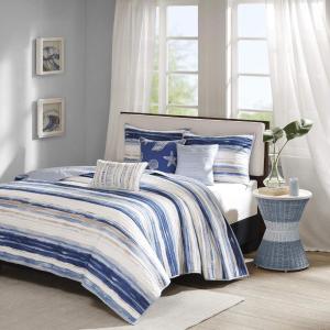 Madison Park Quilt Set Cottage Coastal Design, 6 Piece Set – All Season, Coverlet Bedspread Lightweight Bedding Layer, Shams, Toss Pillows, King/Cal King(104″x94″), Blue/White