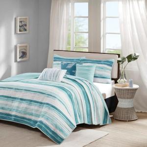 Madison Park Quilt Set Cottage Coastal Design, Starfish Print – All Season, Coverlet Bedspread Lightweight Bedding Layer, Shams, Toss Pillows, Full/Queen(90″x90″), Bayside Blue/Ivory 6 Piece(Aqua/White)