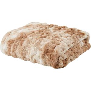 Madison Park Ruched Fur Luxury Throw Premium Soft Cozy Brushed Long Faux Fur For Bed, Couch or Sofa , 50×60″ , Ivory(Tan Tie Dye)