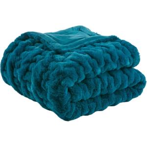 Madison Park Ruched Fur Luxury Throw Premium Soft Cozy Brushed Long Faux Fur For Bed, Couch or Sofa , 50×60″ , Ivory(Teal)