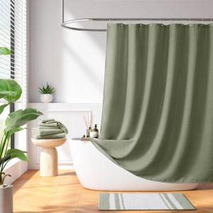 Madison Park Shower Curtain Waffle Weave, Vibrant Dyed, Waffle Shower Curtain 3M Scotchgard Moisture Management, Farmhouse Long Shower Curtains for Bathroom, Long: 72×78 White(Solid Sage Green)
