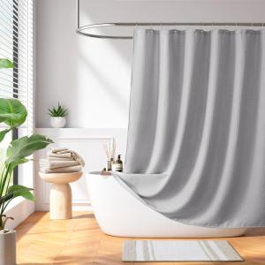 Madison Park Shower Curtain Waffle Weave, Vibrant Dyed, Waffle Shower Curtain 3M Scotchgard Moisture Management, Farmhouse Long Shower Curtains for Bathroom, Long: 72×78 White(Solid Grey)