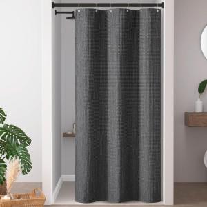 Madison Park Shower Curtain Waffle Weave, Vibrant Dyed, Waffle Shower Curtain 3M Scotchgard Moisture Management, Farmhouse Long Shower Curtains for Bathroom, Long: 72×78 White(Solid Charcoal Cationic Dyed)