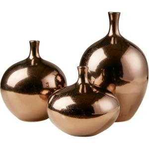 Madison Park Signature Ansen Ceramic Handmade Vase Set Home Décor – Metallic Accent Living Room Decoration Ideal for Shelf, Side Table, Mantle Ornaments, Multi Size, Bronze 3 Piece(Bronze)