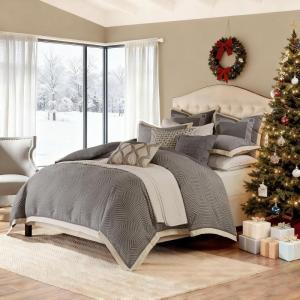 Madison Park Signature Cozy Comforter Set – All Season Bedding Combo Filled Insert and Removable Duvet Cover, Shams, Decorative Pillows, King (110 in x 96 in), Geometric Grey 10 Piece(Geometric Grey)