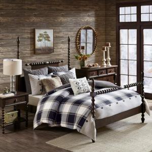 Madison Park Signature Cozy Comforter Set – All Season Bedding Combo Filled Insert and Removable Duvet Cover, Shams, Decorative Pillows, Plaid Brown/Black King (110 in x 96 in) 10 Piece(Plaid Brown)